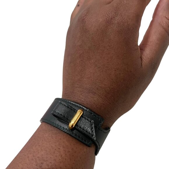 HERMES Black Leather Bracelet #11629 - Picture 1 of 4